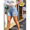 thumbnail image 6 of Women's High Waisted Ripped Denim Shorts Light Wash Blue Distressed Jean Shorts, 6 of 7
