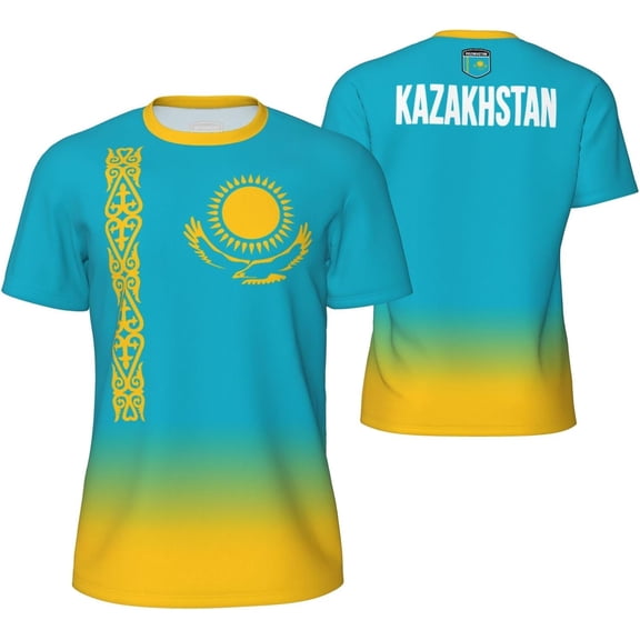 Kazakhstan Flag Gradation T-Shirt Sports Jerseys for Running Soccer Tennis Fitness