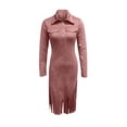 thumbnail image 6 of Babcutegg Women's Western Tassel Zipper Dress - Long Sleeve Lapel Suede Fringe Casual Mini Dress Pink Size 2XL, 6 of 6