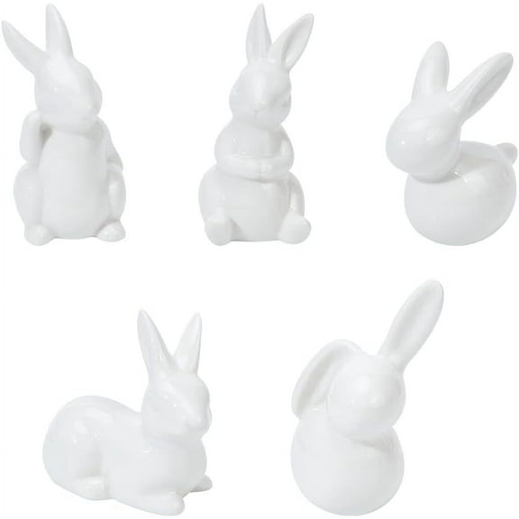5pcs Ceramic Bunny Rabbit Ceramic Bunny Figurine Easter Decoration for Porcelain Modern Art Home Decor Weddings Crafts Gifts Rabbit Statues for Garden Decor Easter Rabbits Decor