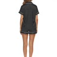 thumbnail image 3 of Women's Satin Pajama Set Short Sleeve Pajamas Button Up Soft Cool Silky Pjs 2 Piece Fall Summer Comfy Black Medium, 3 of 5