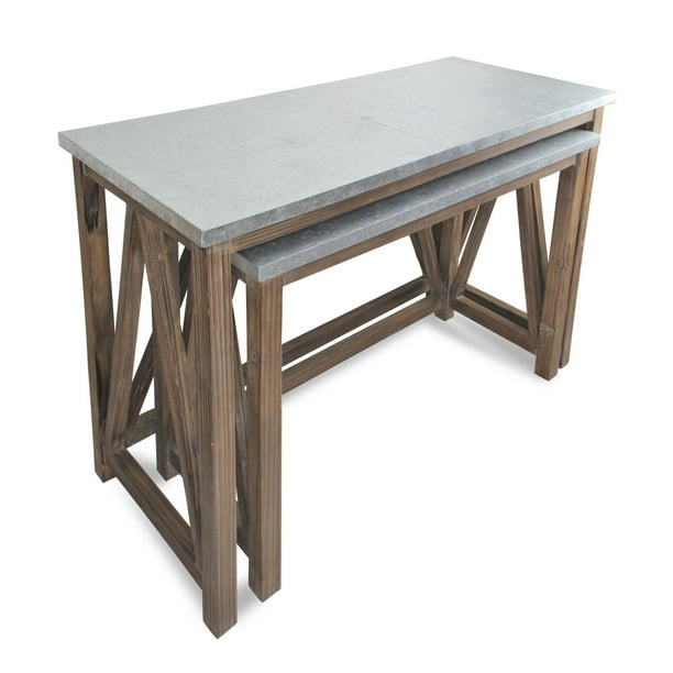 Set of 2 Brown and Gray Rectangle Nesting Console Tables 42" Walmart