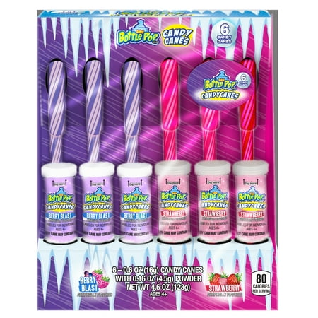 Baby Bottle Pop Christmas Candy Canes with Candy Cane Dipping Powder, Assorted Flavors, 6 Count