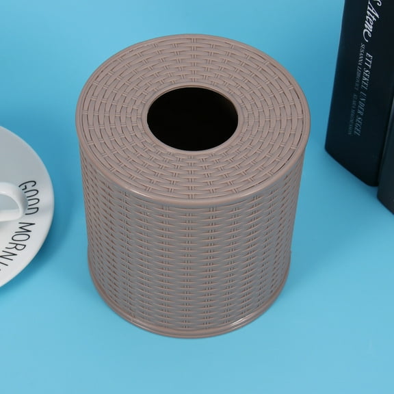 WHAMVOX Classical Tissue Box Round Napkin Holder Tissue Paper Storage Containers Box (Brown)