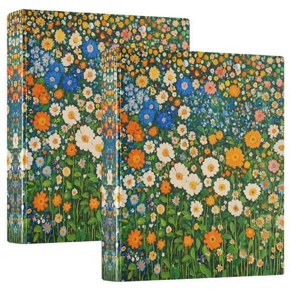 FORMRS 3 Ring Binder 1.5 inch with Pockets Set of 2 Clip Board 200 Sheets Capacity, Orange Floral Garden