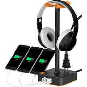 Headphone Stand with USB Charger COZOO Desktop Gaming Headset Holder Hanger with 3 USB Charger and 2 Outlets - Suitable for Gaming, DJ, Wireless Earphone Display (Orange)