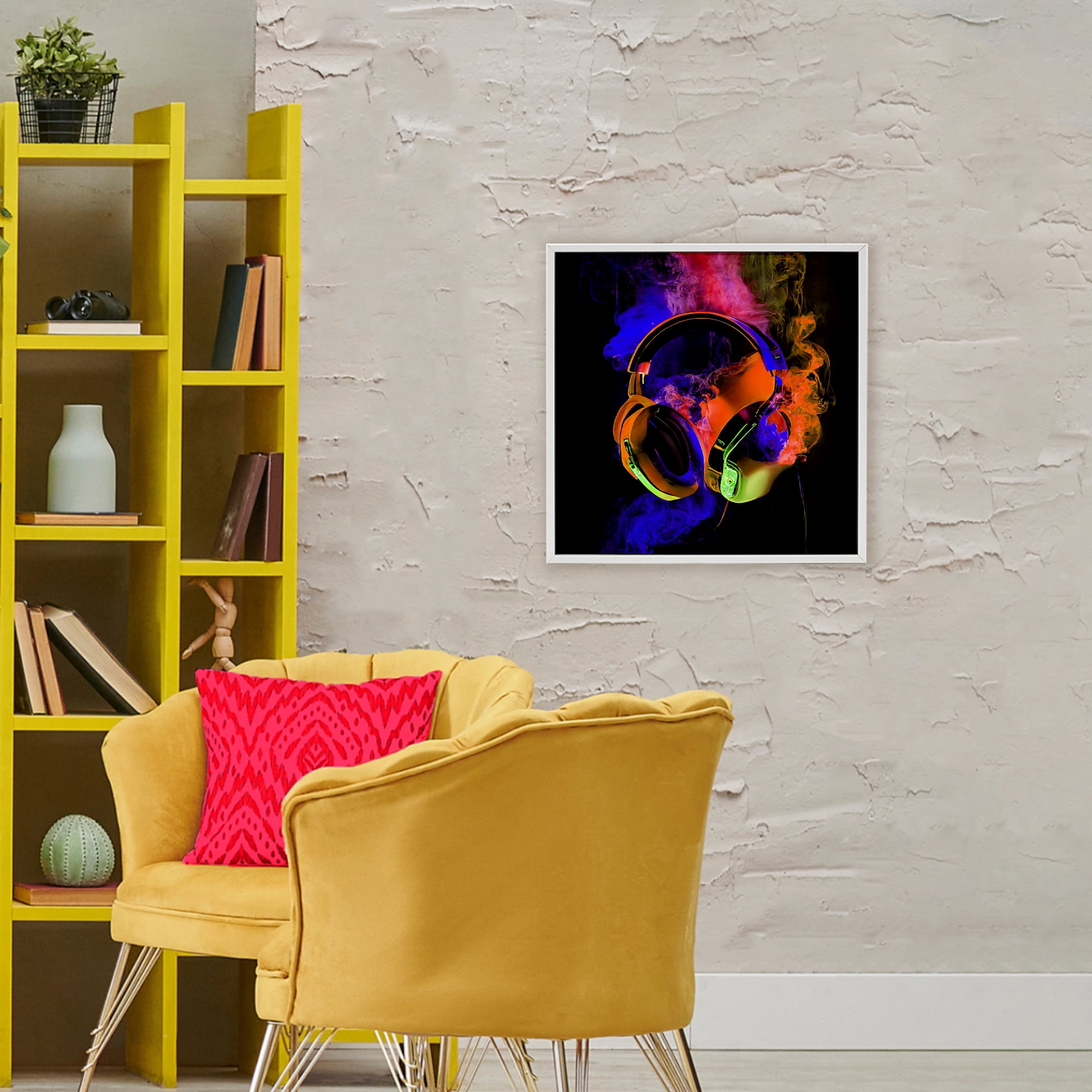 Power Play Headphones White Framed Giclee Art, design by Sasha