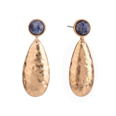 The Pioneer Woman Adult Female Gold-Tone Worn Metal Sodalite Drop Post Earring