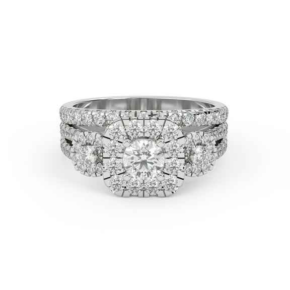 AFFY 3 Stone Split Shank Halo Solitaire Bridal Set Ring for Women, 1.60 Carat (ctw) Round Cut Lab Grown Diamond Engagement Wedding Ring In 14K White Gold Over Sterling Silver F-G, VS-SI Quality -4