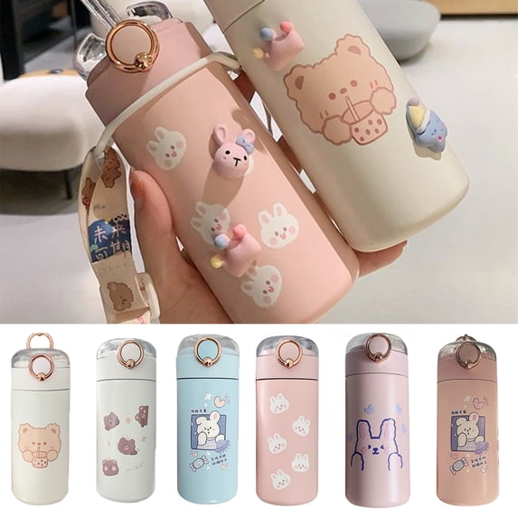 Dengjunhu 350ml/480ml Kids Water Bottle with Straw Leak Proof Stainless Steel Sports Water Bottles for Boys Girls School
