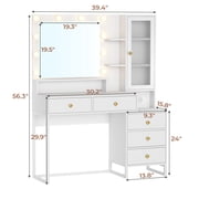 Afuhokles Vanity Table with Lighted Mirror and Charging Station, Makeup Table Vanity Dresser with 10 LED Light, 5 Drawers White