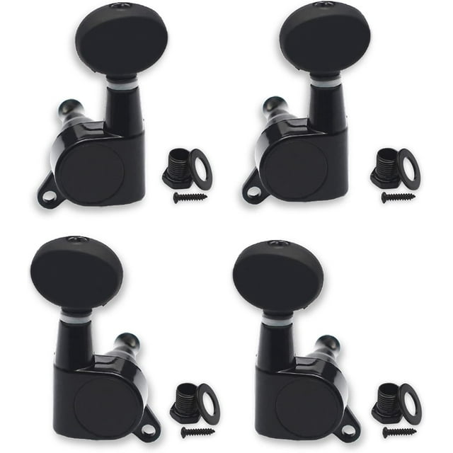 Pièces de Réglage Ukulélé 2R2L, Petits Boutons Concaves Ovales Scellés pour Tuners de Machine à Ukulélé Banjo (Noir)