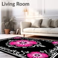 thumbnail image 2 of ODIKA 4'x6' Machine Washable Non-Slip Area Rug, Romantic Flower Burst Contoured Fluffy Floor High Traffic Rug, Black, 743273, 2 of 7