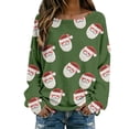 thumbnail image 1 of Hauts, T-Shirts et Blouses pour Femmes, Imprimé de Noël, Col Rond, Manches Longues, Grande Taille, Vert, TG, 1 of 5