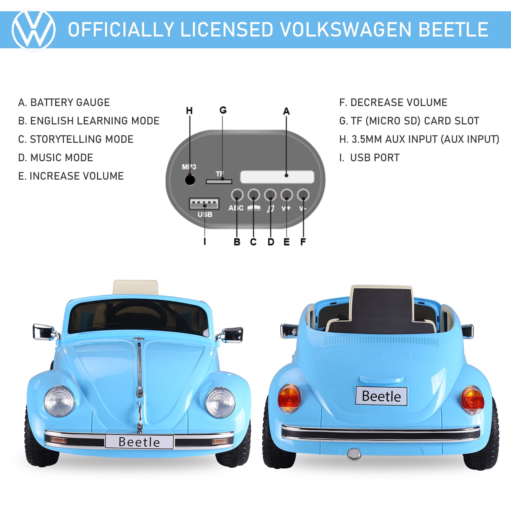 Aosom Licensed Volkswagen Beetle Electric Kids Ride On Car 6v Battery Powered Toy With Remote Control Music Horn Lights Mp3 For 3 8 Years Old Blue Walmart Com Walmart Com