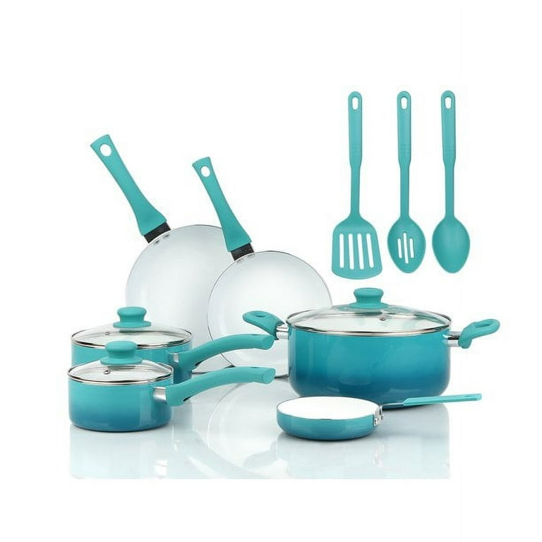 Mainstay Kitchen Accessories 12pc Ceramic Cookware Set, Blue Linen