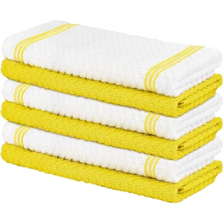 FRKSMD-100% Cotton Kitchen Dish Towels 15x25 Inch Super Absorbent Tea Towels for Kitchen Ultra Soft Hand Towels with Hanging Loop Yellow
