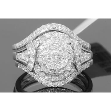 10K WHITE GOLD 1.50 CARAT WOMENS REAL DIAMOND ENGAGEMENT RING WEDDING BAND SET