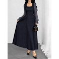 thumbnail image 3 of Navy Blue Polka Dot Square Neck Lantern Sleeve Maxi Dress for Women, Summer Elegant Long Dress with Cinched Waist, 3 of 5