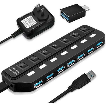 axGear USB Hub Powered, USB 3.0 Hub 7 Ports High Speed Data Hub USB ...