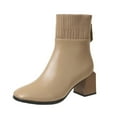 thumbnail image 3 of Ankle Boots for Women Chunky Heel Square Toe Solid Color Zipper Womens Warm Shoes Mid Heel Ankle Boots Khaki 7.5, 3 of 10