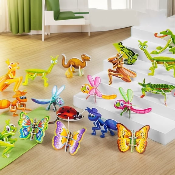 DIY 3D Creative Insect Paper Jigsaw Puzzle, 25-Pack Animal Puzzles Without Tools, Educational Crafts Kit, Easy Assembly 3D Models for Screen-Free Activities, Easter Basket Stuffers (Dinosaur Insect)