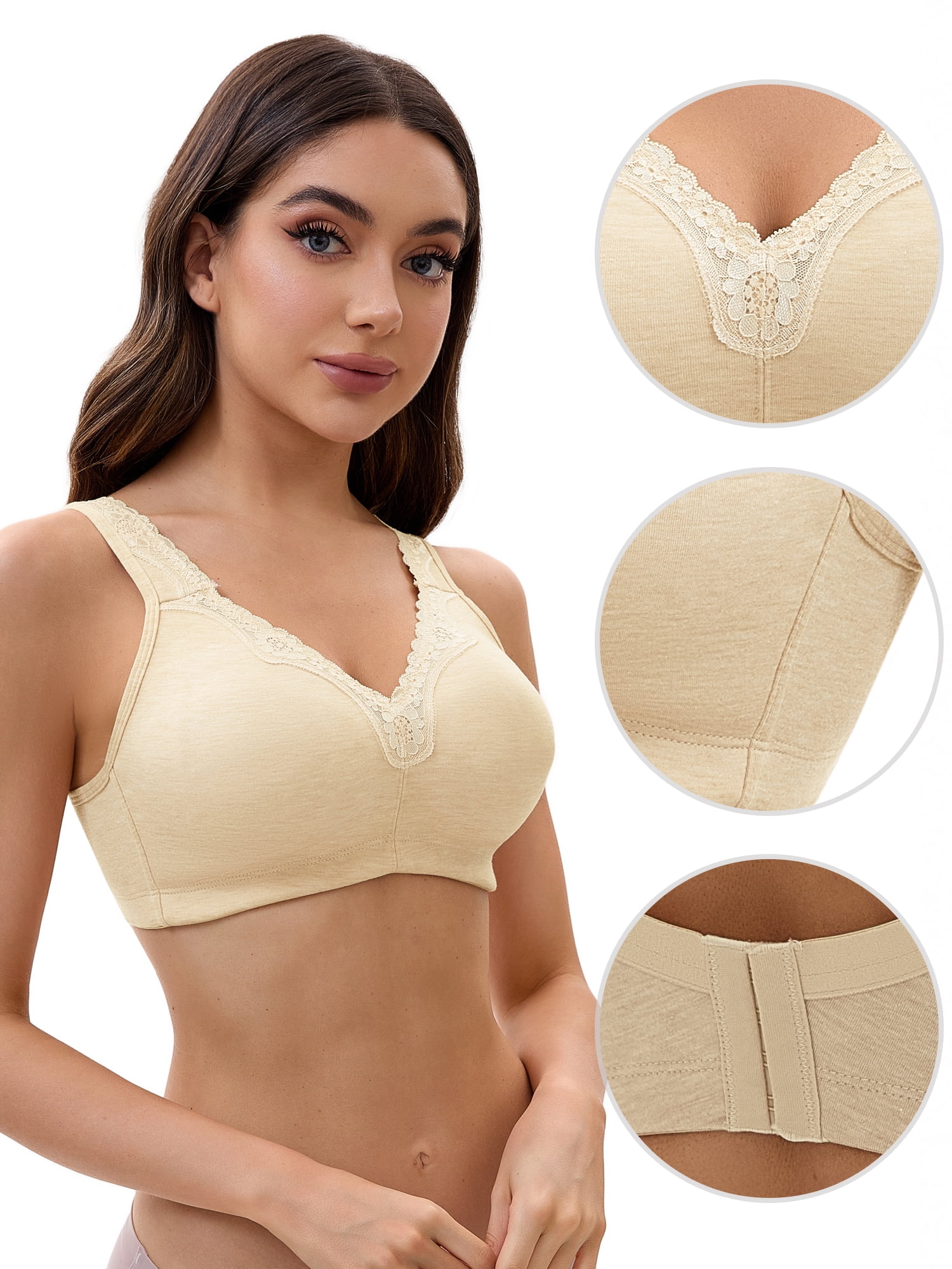 Unique Bargains Women's Lace Trim Full Coverage Adjustable Strap Bras D 36 Apricot