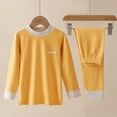 thumbnail image 6 of XUNZOO Kids Boys Girls Thermal Underwear Set Long Johns Fleece Casual T-Shirt Top with Elastic Waist Yellow 140, 6 of 7