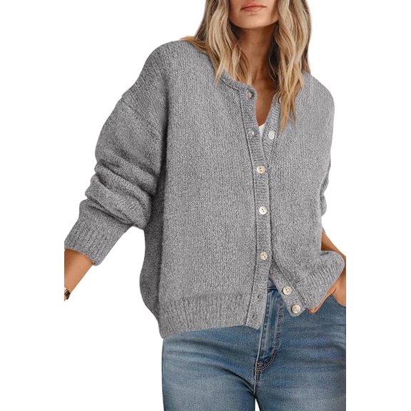 PRETTYGARDEN Long Sleeve Crewneck Button Down Womens Sweaters Fall Open Front Chunky Cardigan Sweaters for Women