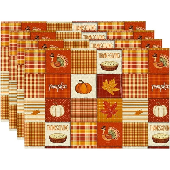 mubwai Turkey Leaves Harvest Thanksgiving Placemats Set of 4, 12x18 Inch Seasonal Table Mats for Party Kitchen Dining Decoration
