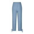 thumbnail image 6 of YUGYXL Womens Vintage Linen Pants Bandage Bottom Drawstring Long Pants Casual Cropped Pants with Pockets Sky Blue XXL, 6 of 6
