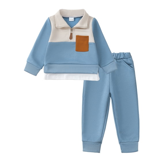12 Months Baby Boys Clothes 18 Months Boys 2PCS Fall Winter Sweatshirt Outfits Set Toddler Boys Long Sleeve Top Pants Set Blue