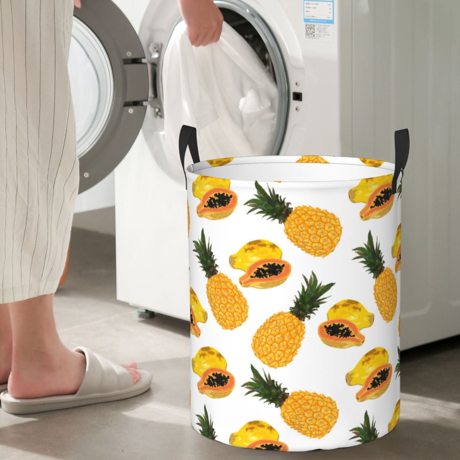 Large Laundry Basket with Handles - Papaya Pineapple Tropical Kids Baby Dirty Clothes Laundry Hamper for Bedroom Aesthetic