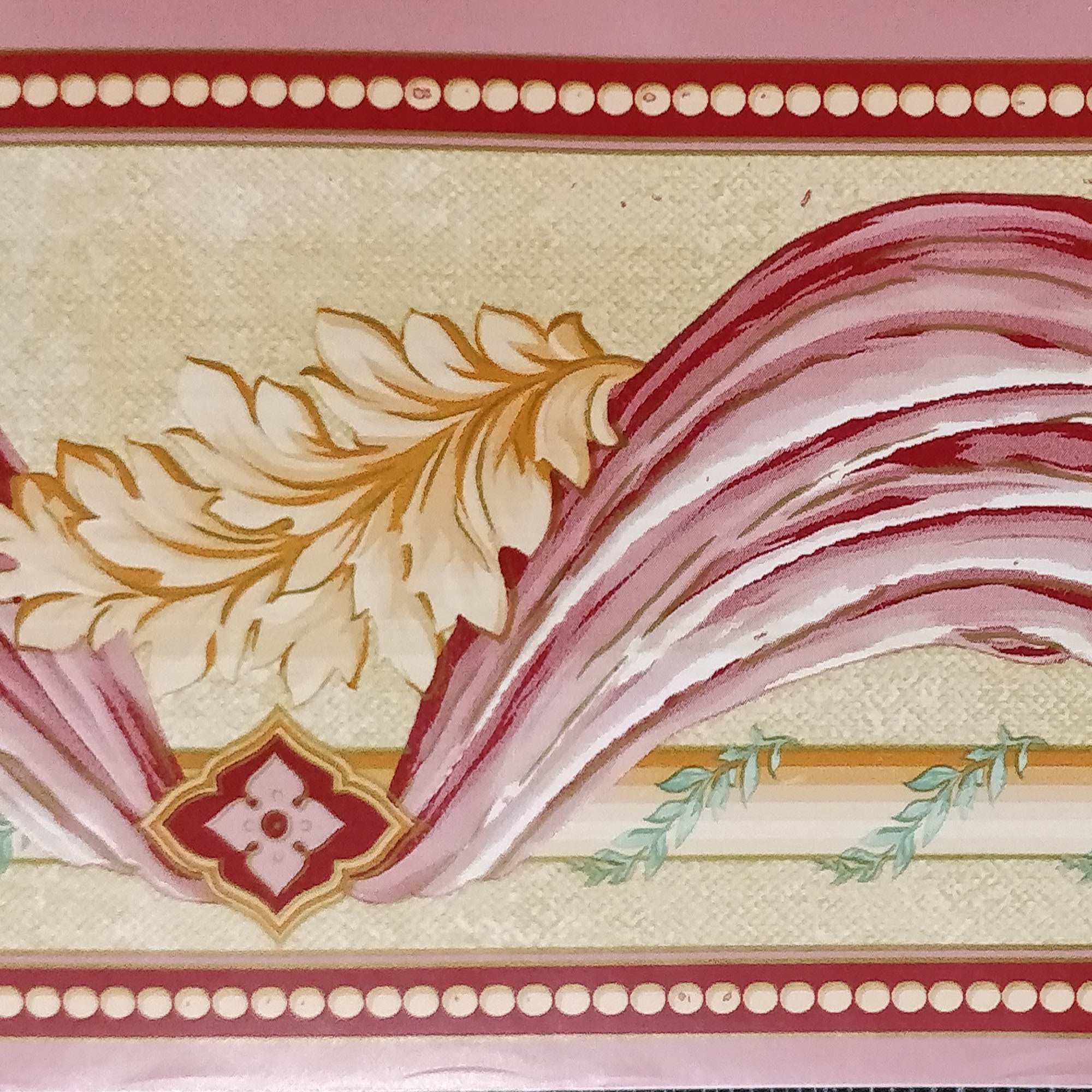 Peel and Stick Pink Curtains Leaves Distressed Yellow Wallpaper Border