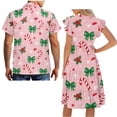 thumbnail image 5 of Uorisanigo Candy Canes Couple Matching Outfit Christmas Bow Button-Down Shirt for Men Men's Short Sleeve Beach Shirt and Womens Midi Dress Size XS V-neck Summer Dresses, 5 of 7