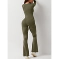 thumbnail image 4 of Arvbitana Women's Casual Jumpsuit Solid Color Long Sleeve Romper Pants Low-cut Square Neck Slim Fit One-piece Bodysuit Ladies Clothes for Clubwear Streetwear, 4 of 6