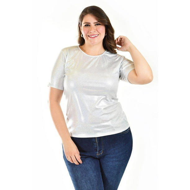 Fashion Blusas Elegantes Color Gris Blusa Brillos Roman Fashion - Main Image