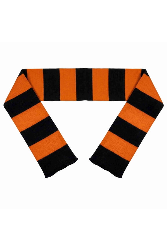 Unisex Knit Winter Rugby Striped Scarf Orange and Black 1 Pack