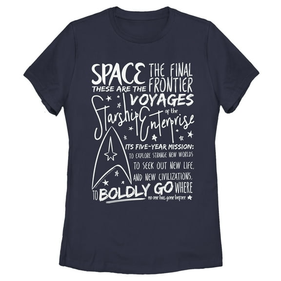 Women's Star Trek 5-Year Mission Text Graphic Tee Navy Blue Medium