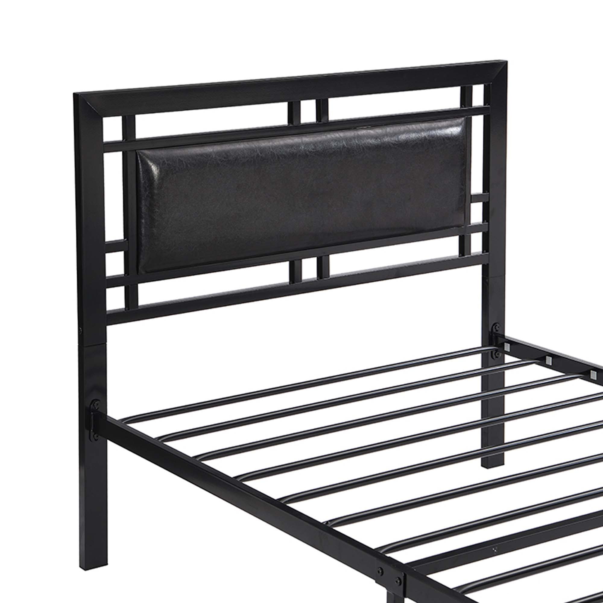 DEALTOPS Metal Platform Twin Bed Frames with Headboard Heavy Duty Steel Slat Support No Noise, Black