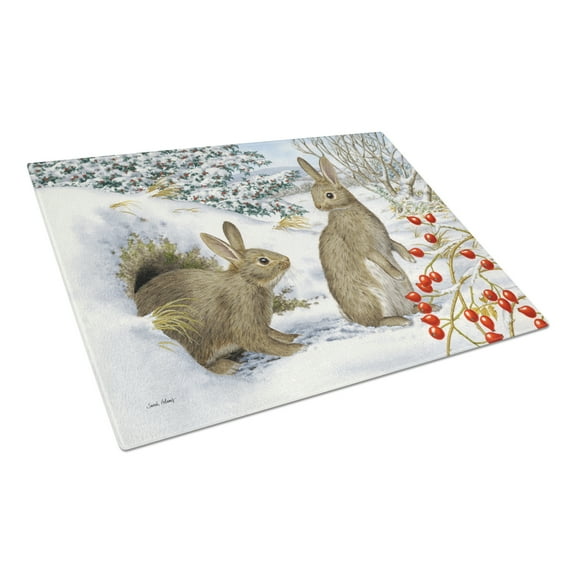 Carolines Treasures ASA2181LCB Winter Rabbits Glass Cutting Board Large, 12H x 16W, multicolor
