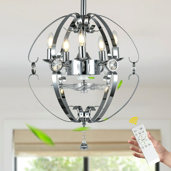 Bella Depot 21" Modern Metal Golbe Ceiling Fan with Light and Remote Control 6-Speed Reversible Fan