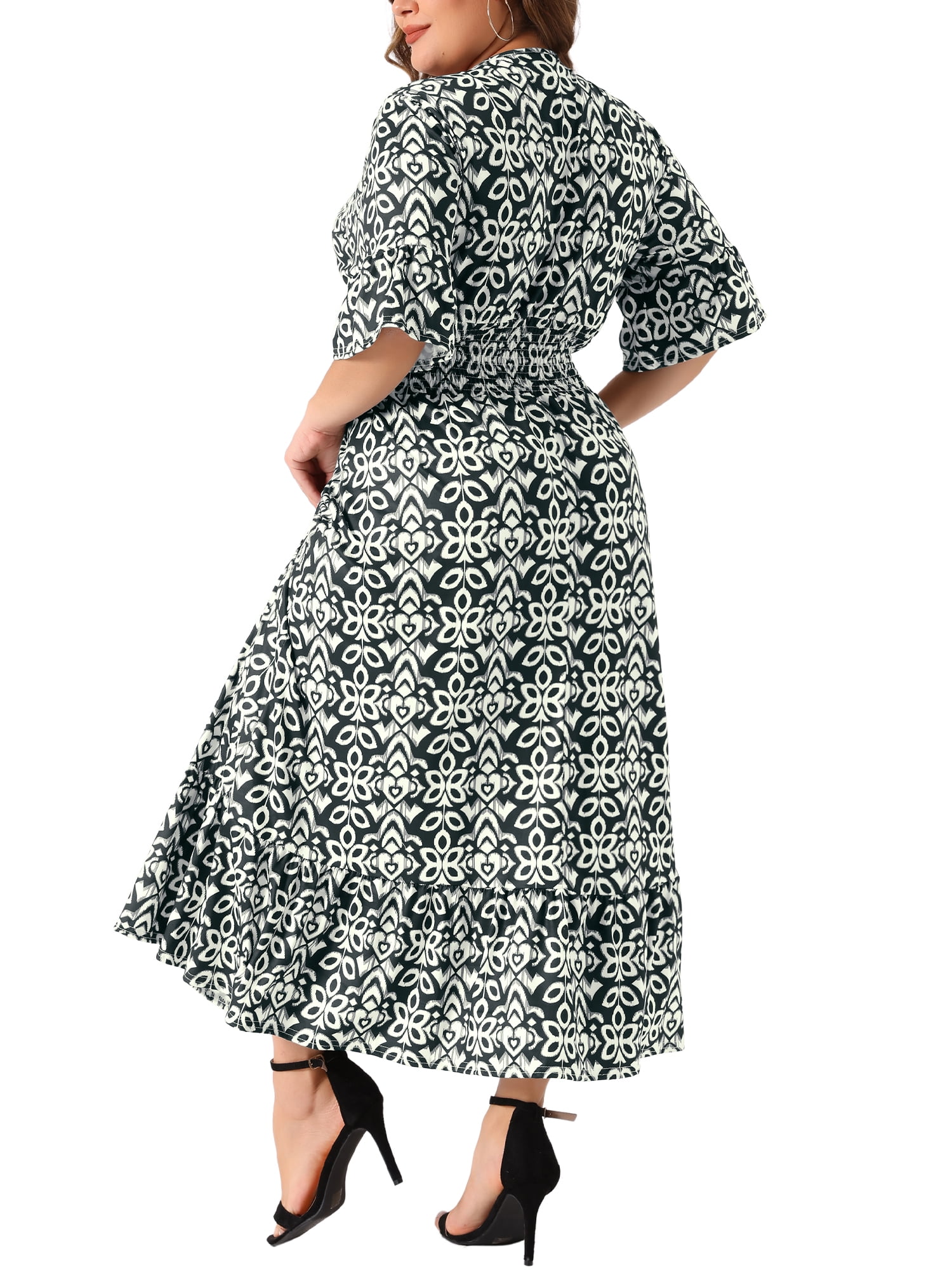 DARING DIVA Women's Plus Size Bell Sleeve Ruffled Hem Boho A Line Dress 1X Black