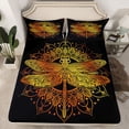 thumbnail image 2 of Homewish Black Gold Dragonfly Queen Sheet Sets, Hippie Western Damask Flat Sheet, Vintage Mandala Style Queen Fitted Sheet, Breathable Home Decor, 4pcs, 2 of 7