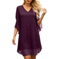 thumbnail image 1 of QHFBli Robe Mini Pailletée pour Femmes Col Montant Manches Cape Cocktail Scintillante Élégante Robes Invité de Mariage Soirée, 1 of 5