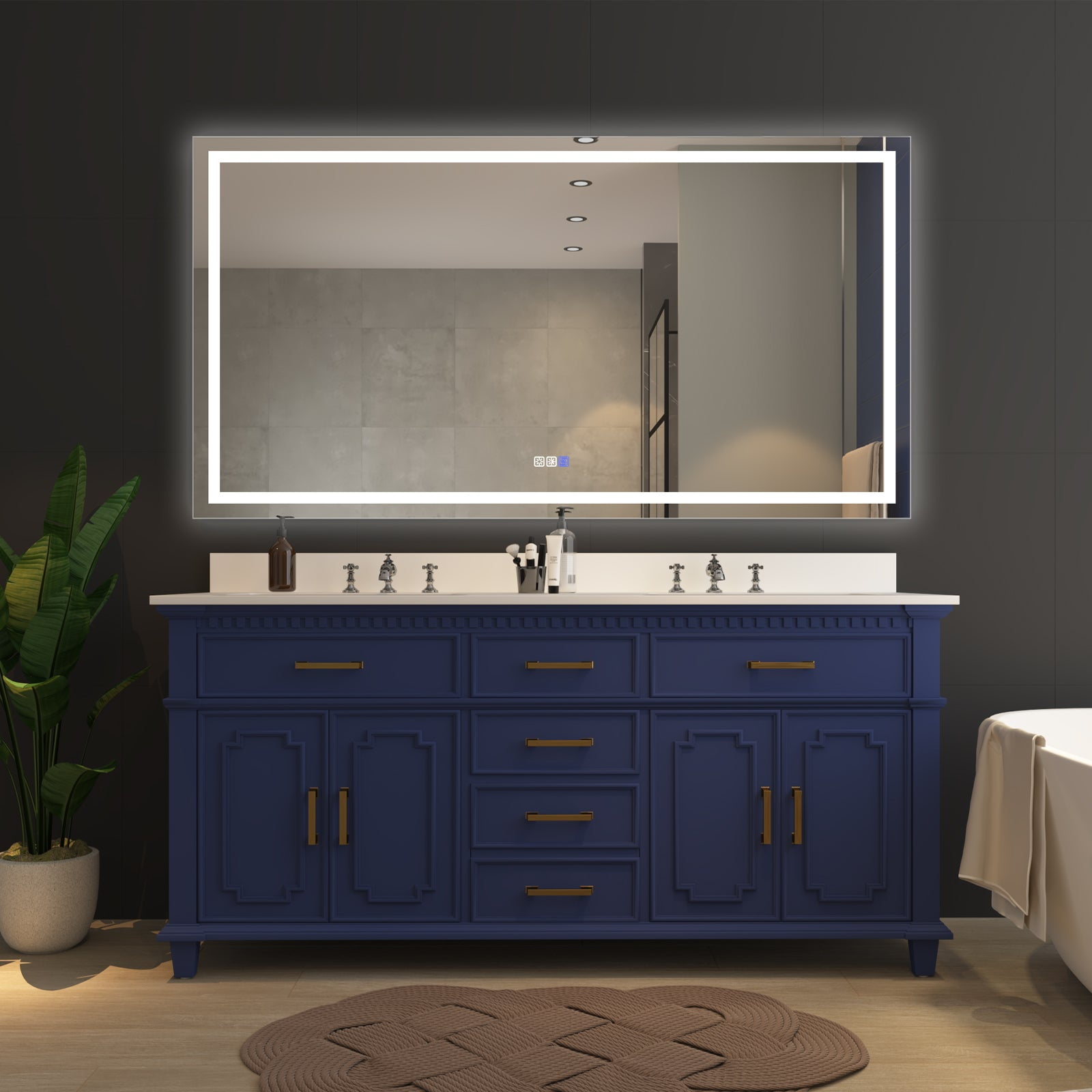 ExBrite LED Bathroom Mirror 72 x 38 inch Anti Fog Wall Mounted Light