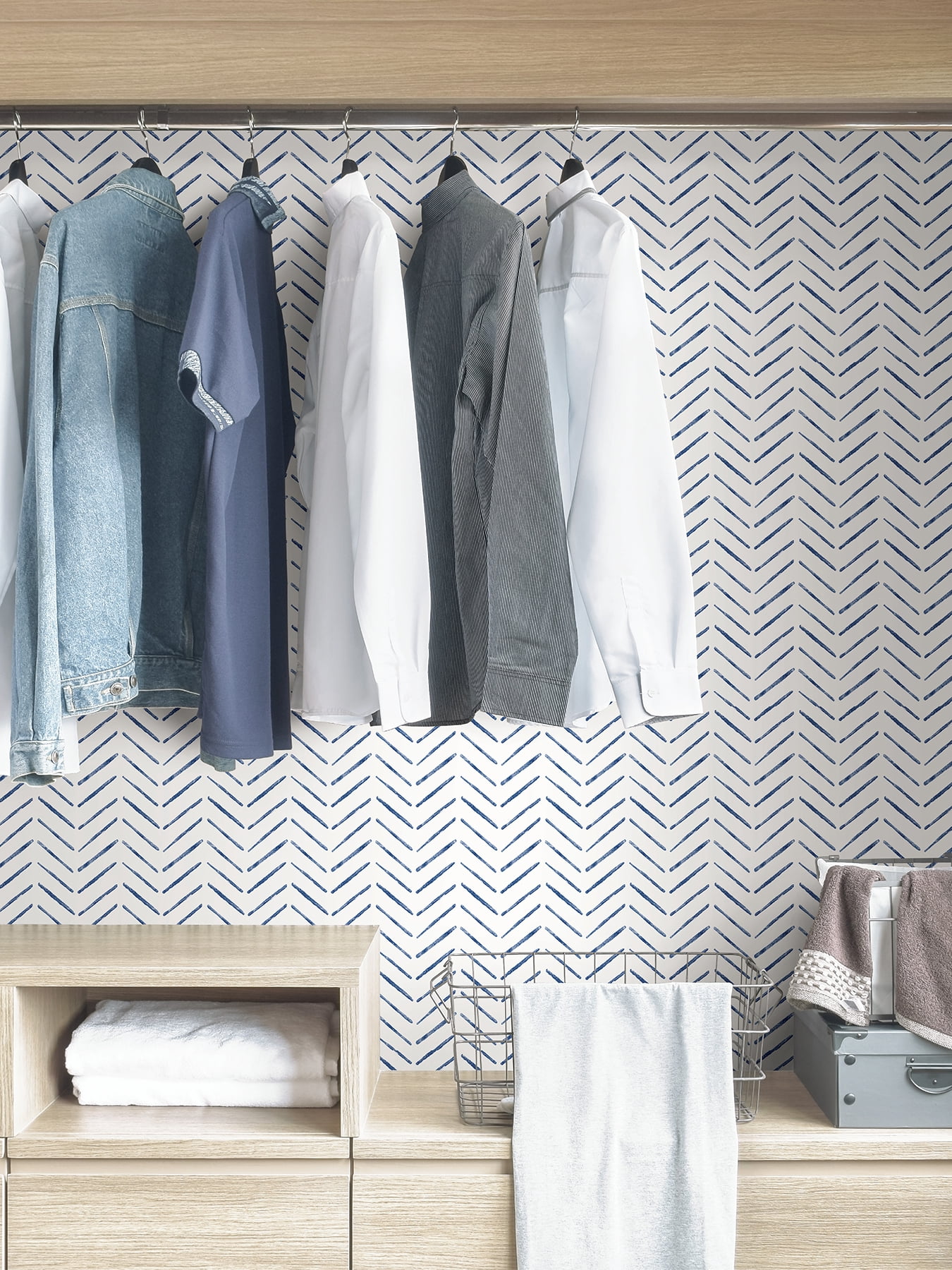 NuWallpaper Indigo Holden Vinyl Peel And Stick Wallpaper, 216-in by 20.5-in, 30.75 sq. ft.