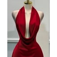 thumbnail image 3 of Burgundy Solid Plunging Cowl Neck Halter Tie-Back Mini Dress Summer Elegant, 3 of 4