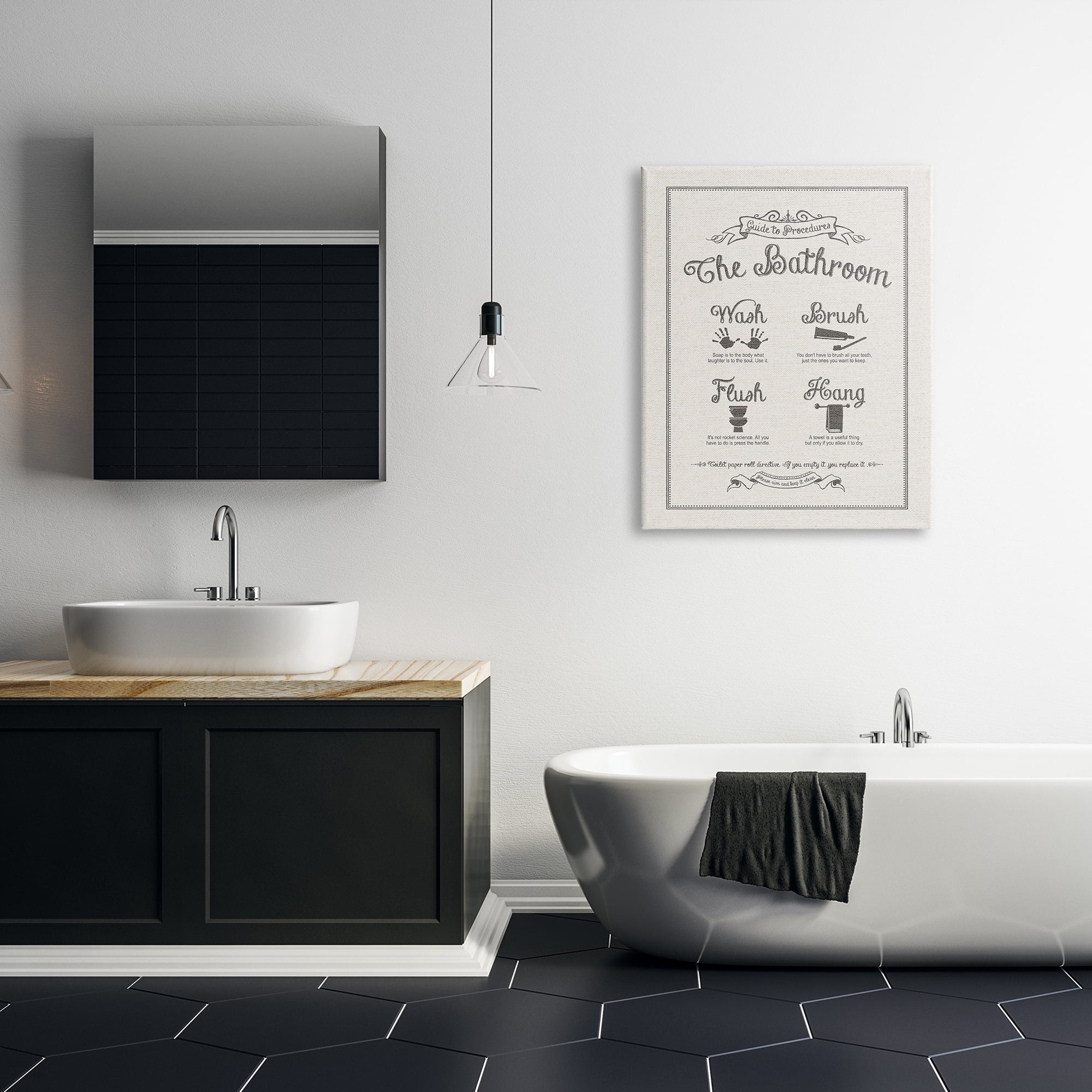 The Stupell Home Decor Collection Guide To Bathroom Procedures Linen Look XXL Stretched Canvas Wall Art