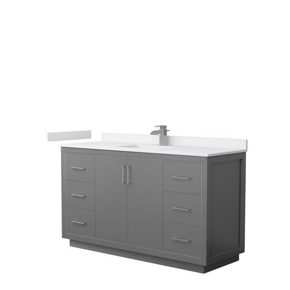 60 in. Icon Single Bathroom Vanity, Dark Gray, White Cultured Marble Countertop, Undermount Square Sink & Brushed Nickel Trim
